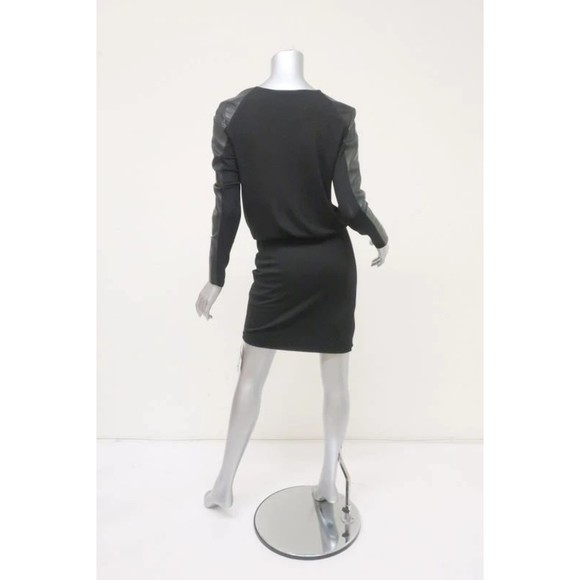 Michelle Mason Dress Black Stretch Jersey Size Small Leather Sleeve Mini NEW - Picture 4 of 8